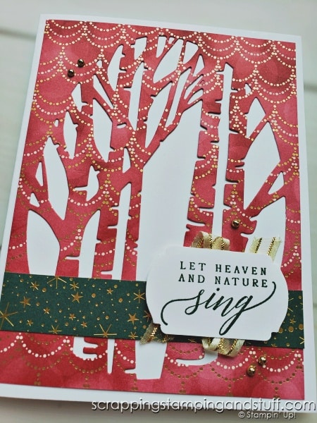 See 16 seasonal card ideas that are easy to mass produce for Christmas and the holidays! Stampin Up Perched in a Tree stamp set