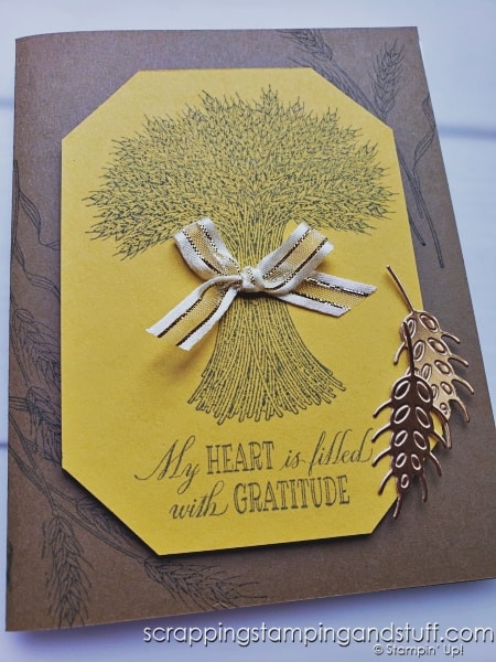 See 16 seasonal card ideas that are easy to mass produce for Christmas and the holidays! Stampin Up Gathered Wheat stamp set