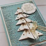 Click to see this stunning card featuring a paper folded Christmas tree you can create in minutes! Background features the Stampin Up Brightest Glow bundle.