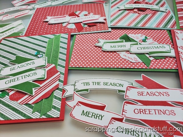 Create tons of die cut sentiment tags FAST with the Stampin Up Christmas Banners bundle! Personalize with other sentiment stamps to create tags for any occasion!