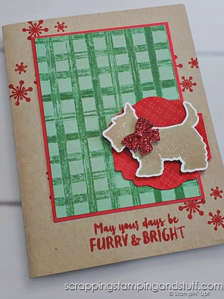 See 16 seasonal card ideas that are easy to mass produce for Christmas and the holidays! Stampin Up Christmas Scottie stamp set