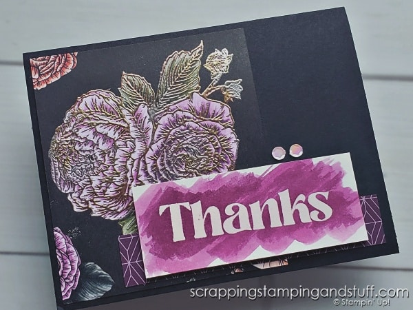 Click to see 5 heat embossing techniques to try today! Samples feature Stampin Up Fragrant Flowers, and include Joseph's Coat technique, watercolor wash, multicolor embossing, and how to emboss in any color!