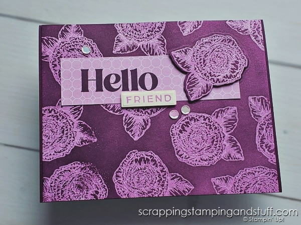 Click to see 5 heat embossing techniques to try today! Samples feature Stampin Up Fragrant Flowers, and include Joseph's Coat technique, watercolor wash, multicolor embossing, and how to emboss in any color!
