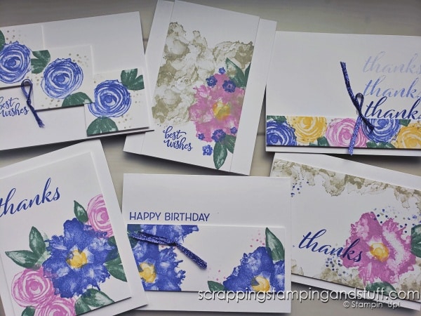 Take a look at this one sheet wonder for making quick, clean and simple cards! Samples feature the Stampin Up Artistically Inked stamp set.