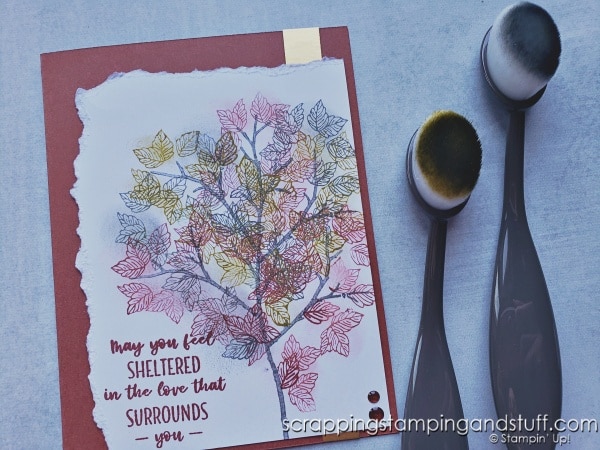 Click to see a new way to ink your stamps! I'm not using the stamp on an ink pad, and the results are amazing. Try this technique yourself! Samples feature Stampin Up Seasonal Branches