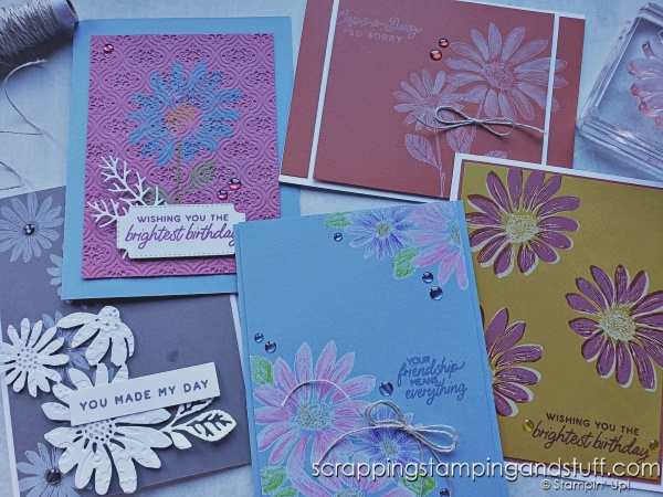 Not sure how to use white ink for card making? Click for six fun techniques for making neat cards with white ink! Stampin Up Cheerful Daisies