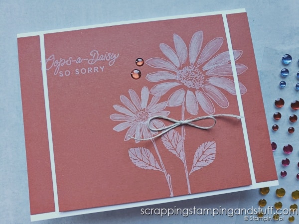 Not sure how to use white ink for card making? Click for six fun techniques for making neat cards with white ink! Stampin Up Cheerful Daisies