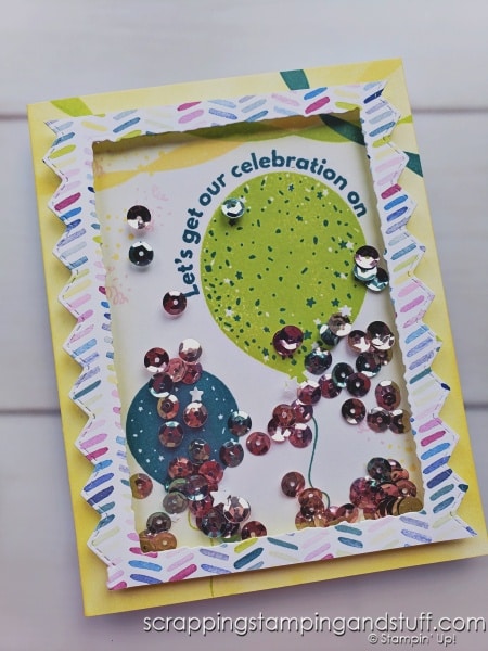 Click to see three creative shaker card ideas using the Stampin Up Beautiful Balloons bundle! Step up your shaker cards with these ideas!