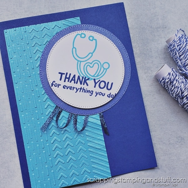 Use twine in ways you've never considered! Click to see 7 ways to use twine on projects and branch out from just tying bows! Samples feature the Stampin Up Just My Type stamp set.