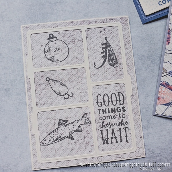 Click to see these 7 card layouts to show how to use your paper stash by making panel cards! Masculine card samples feature the Stampin Up Gone Fishing bundle.