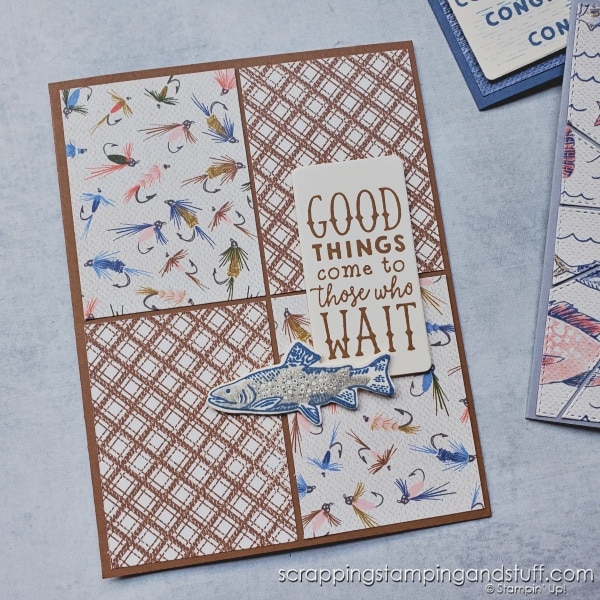 Click to see these 7 card layouts to show how to use your paper stash by making panel cards! Masculine card samples feature the Stampin Up Gone Fishing bundle.