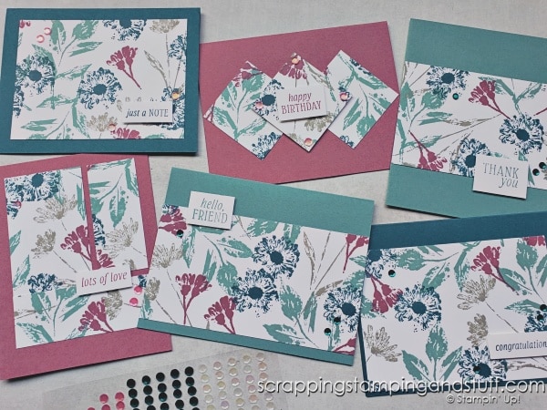 Click for the easiest one sheet wonder template you've ever seen! Start by stamping a piece of white cardstock, then cut into several pieces and mount them onto your card bases. You'll have a stack of cards in no time!