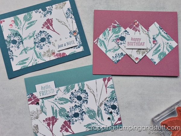 Click for the easiest one sheet wonder template you've ever seen! Start by stamping a piece of white cardstock, then cut into several pieces and mount them onto your card bases. You'll have a stack of cards in no time!