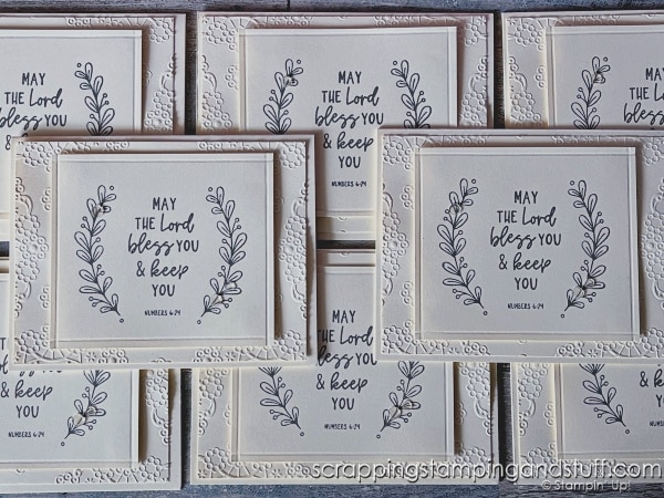 Take a look at this simple scoring technique which allows you to create stunning cards simply. Take a look at sample cards using Stampin Up Courage & Faith.