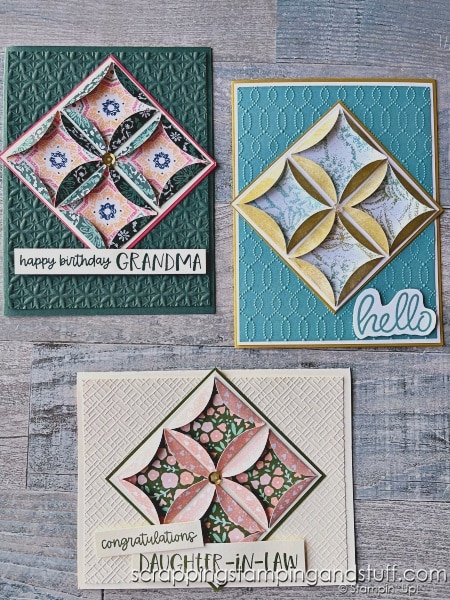 Use your paper stash with these 50 card designs! Includes fun fold cards, simple techniques, unique designs, and more.