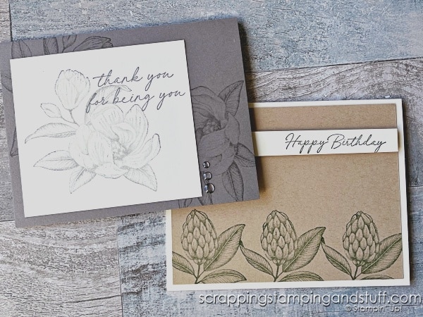 Create these SIMPLE card ideas in just 1 or 2 minutes! Click for 14 ideas using Stampin Up Quiet Reflection and more