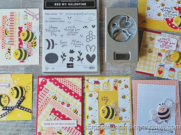 Click for 6 paper scrap card ideas to try today! Feature Stampin Up Bee My Valentine and Bright Skies