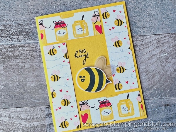 Click for 6 paper scrap card ideas to try today! Feature Stampin Up Bee My Valentine and Bright Skies