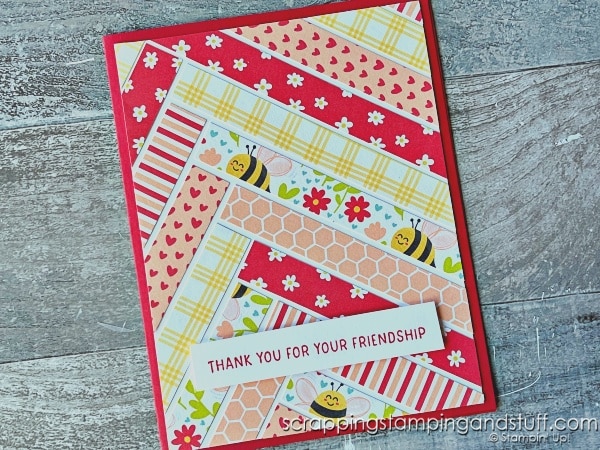 Click for 6 paper scrap card ideas to try today! Feature Stampin Up Bee My Valentine and Bright Skies