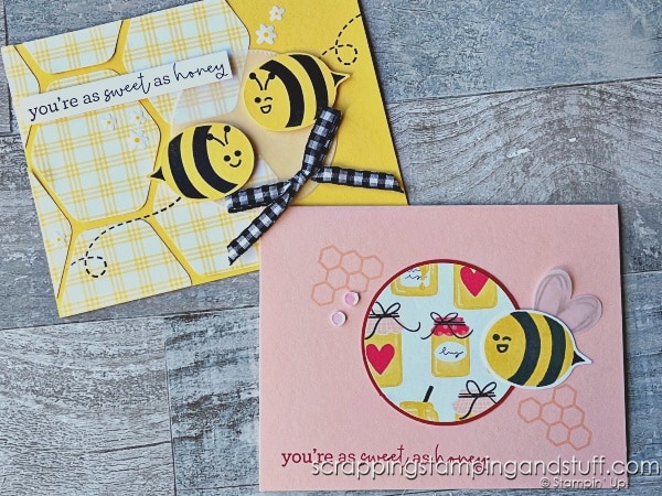 Click for 6 paper scrap card ideas to try today! Feature Stampin Up Bee My Valentine and Bright Skies