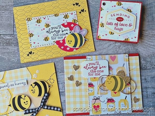 Click for 6 paper scrap card ideas to try today! Feature Stampin Up Bee My Valentine and Bright Skies