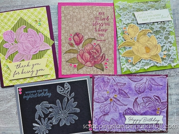 Have you ever thought about using fabric on handmade cards? Click to see lots of examples of techniques for using fabric for stunning cards!