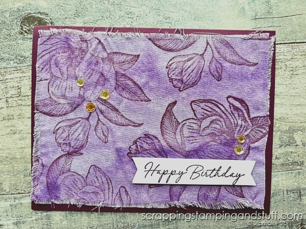 Have you ever thought about using fabric on handmade cards? Click to see lots of examples of techniques for using fabric for stunning cards!