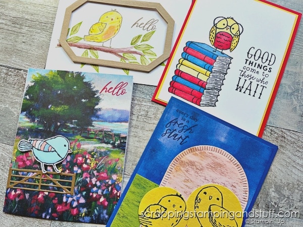 Click for 5 paper-saving tricks to save you money on your card making supplies! Adorable card samples feature the Stampin Up Bird's Eye View stamp set.