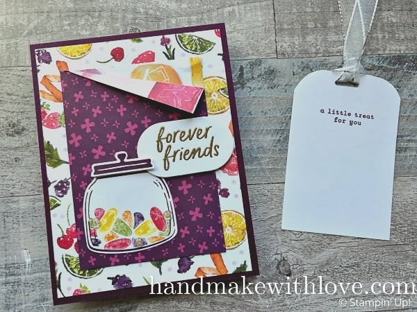 Learn to make custom shaped cards using any of the dies in your craft collection! Sample cares feature the Stampin Up Sweet Jar product bundle.