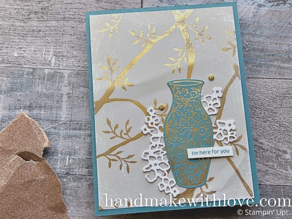 Broken is beautiful - even on card projects! Click to see techniques for making your cards look 'broken' yet beautiful! Featuring the Stampin Up Kintsugi product suite.
