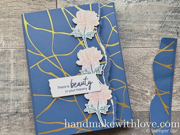 Broken is beautiful - even on card projects! Click to see techniques for making your cards look 'broken' yet beautiful! Featuring the Stampin Up Kintsugi product suite.