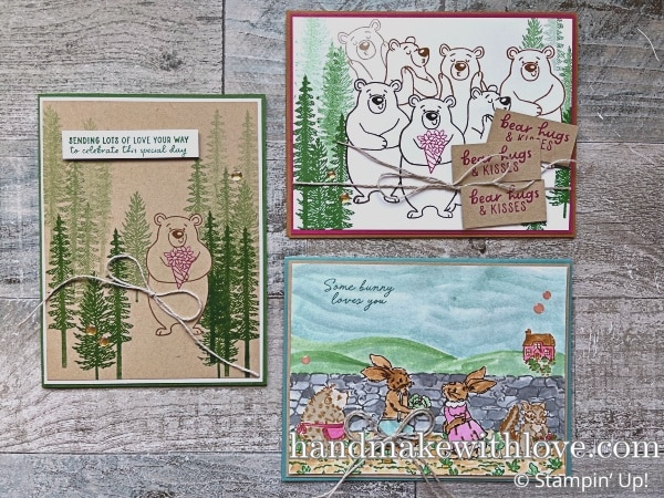 Click to see how to turn one or two stamps into a full, realistic-looking scene! See these cards made with Stampin Up Valentine Kisses with bears, then try this with your own stamps!