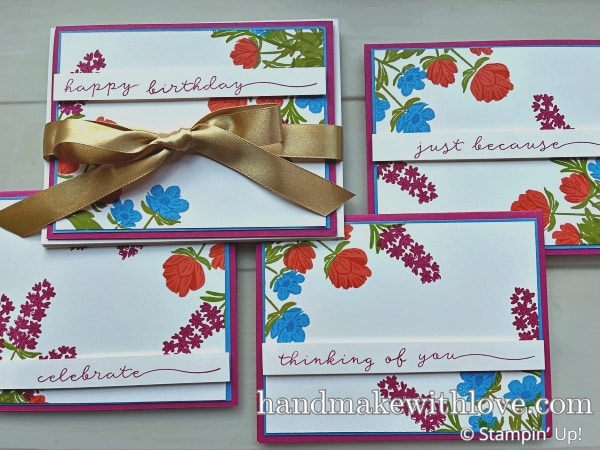 Watch along for a quick and easy card design for making four coordinating cards or lovely card sets!