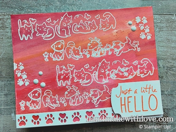 Click to see an awesome trick for stamping any image onto dark cardstock! Cards feature adorable furry friends dogs and cats!