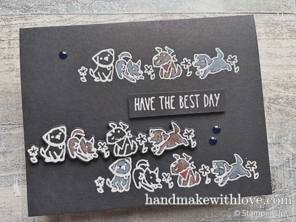 Click to see an awesome trick for stamping any image onto dark cardstock! Cards feature adorable furry friends dogs and cats!