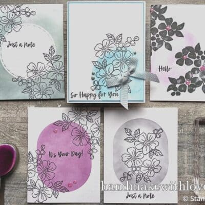 Click to see a shockingly simple card design that can be created in minutes using just a blending brush, mask created from a basic shape die, and one stamp!