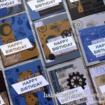 Make a stack of cards for men quickly with the Stampin Up Gears And Textures stamp set and these awesome busy-person card making tricks!