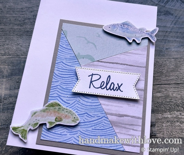 Destash your scrap paper collection with this quick card design. My cards feature the Stampin Up Waterside Retreat designer paper but use what you have!