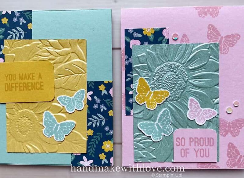 Stamp a stack of cards in a flash with this tips for mass producing cards! The Stampin' Up! All Aflutter punch makes it quick and simple!